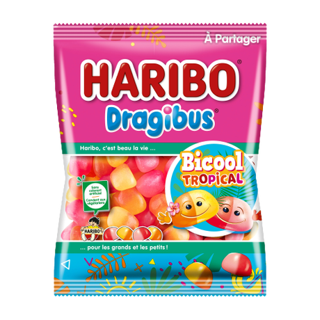 DRAGIBUS-bonbon dragéifié de HARIBO- Noir, vert, bleu, jaune, rouge